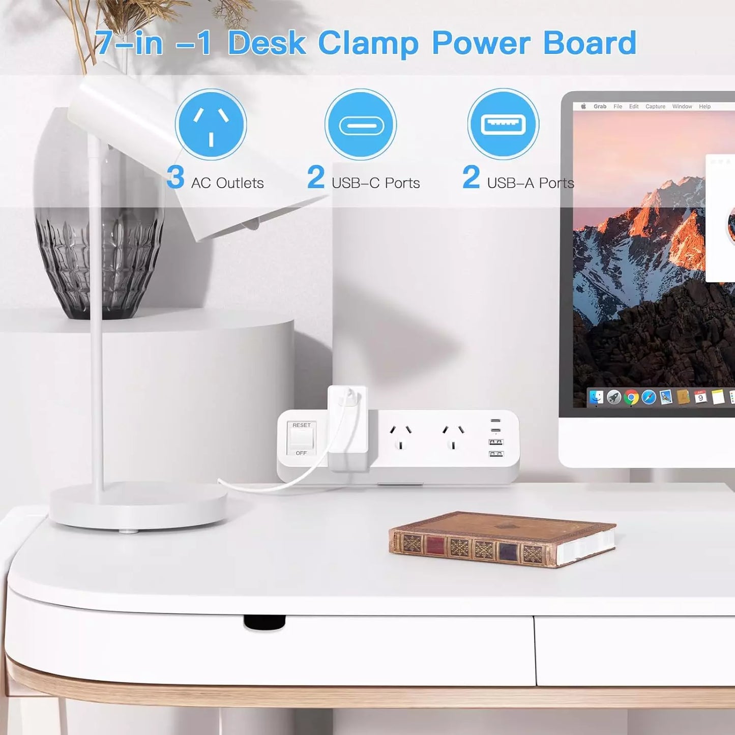 Desk Power Board with USB, Power Strip USB Surge Protector, 3 AC Outlets